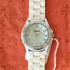 Geneva White Silicone Rhinestone Wmn's Watch NWOT